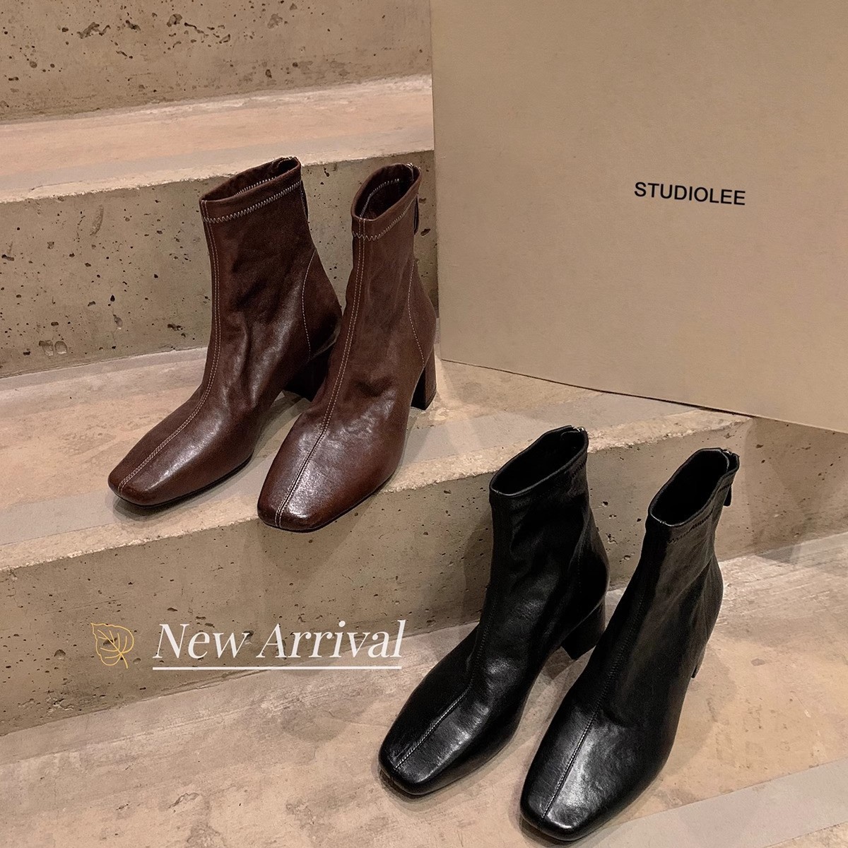 Washed Cowhide Internet Popular Square Toe Thin Boots French Square Toe Slimming All-match Martin Boots Women's Thick Heel Ankle Boots