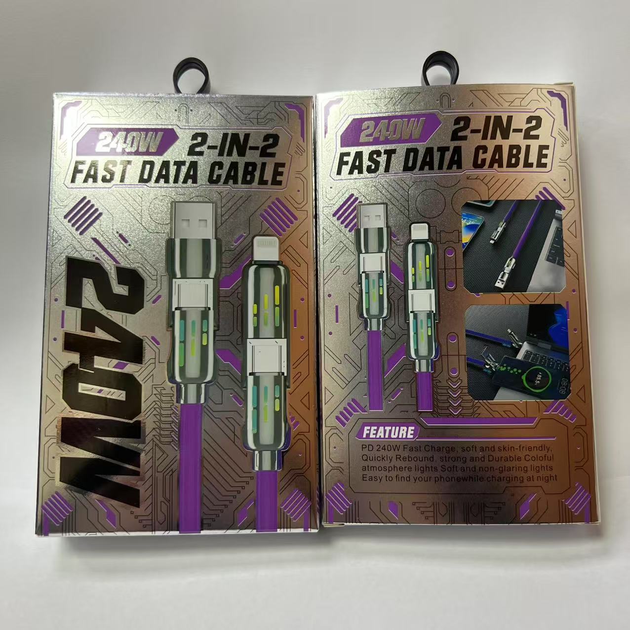 Data line packaging 240W breathing light fast charging line packaging box two to two fast charging packaging box in stock supply