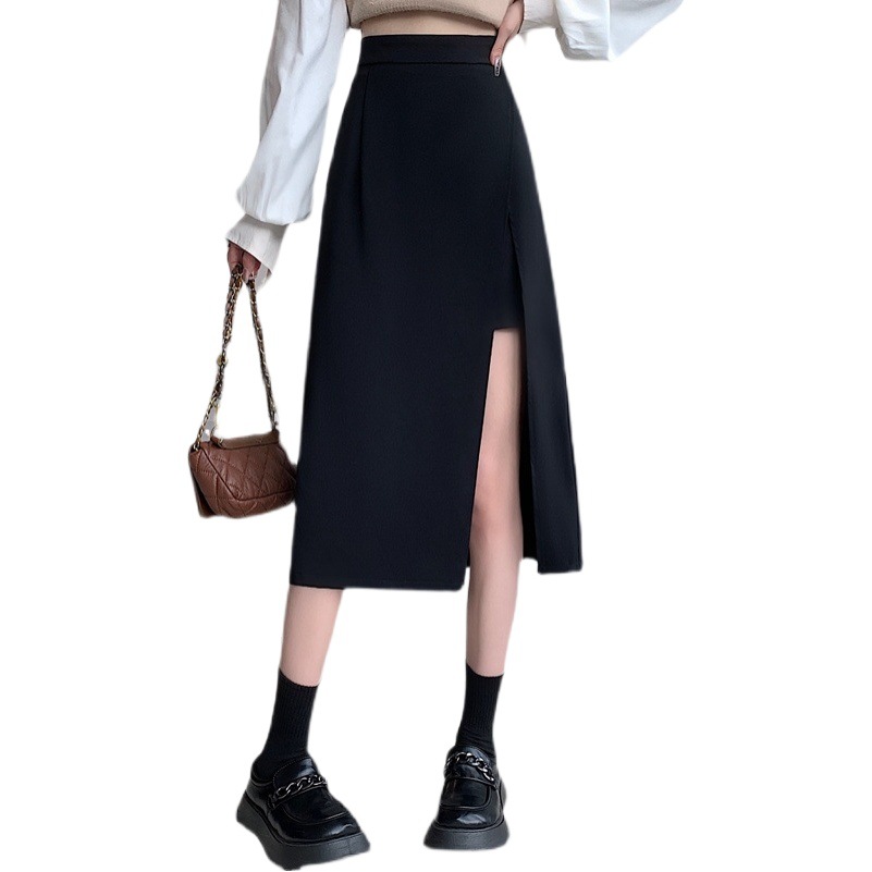 Women's Skirt 2024 Autumn New Student High Waist Slim-fit A- line Skirt All-match Mid-length Hip Skirt
