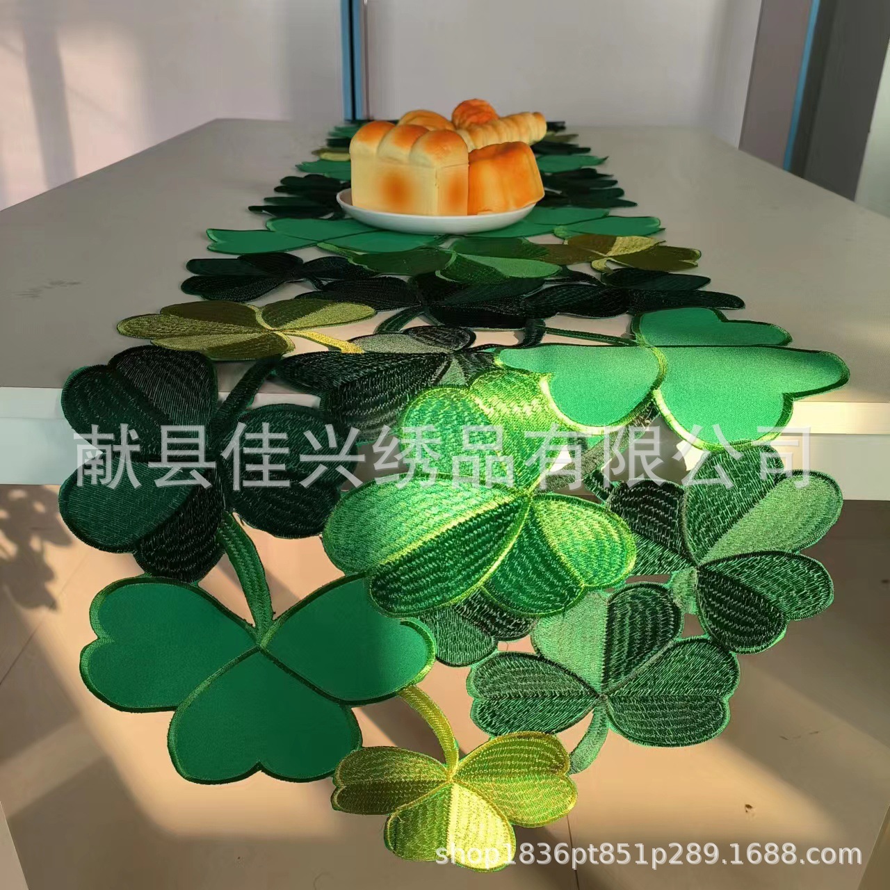 Irish national flower Clover embroidery hollow table runner placemat factory wholesale Independence Day Christmas Easter tablecloth
