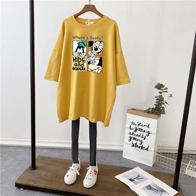 Picture of Pregnant Women's Summer Top T-shirt Mid-length Pure Cotton Short-sleeved Pregnant Women's T-shirt Loose plus size Korean Fashionable Base Shirt for Summer