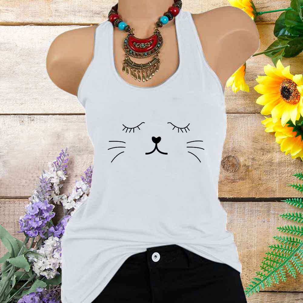 Spring 2020 Cross-border Women's Cute Cat Squint Vest Printed Pattern Women's T-shirt BX112