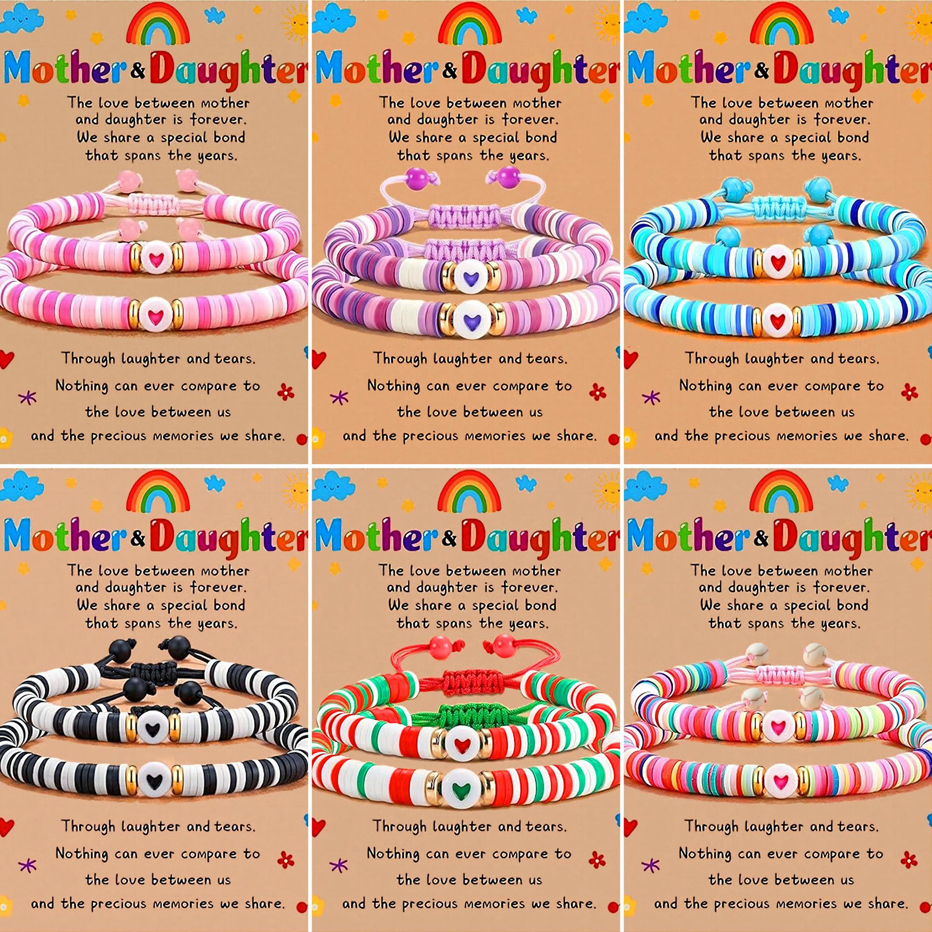 Picture of Cross-border Jewelry Temu Hot Mother's Day Bracelet Creative Soft Pottery Beaded Heart-shaped Mother and Daughter Parent-child Hand Rope for Women