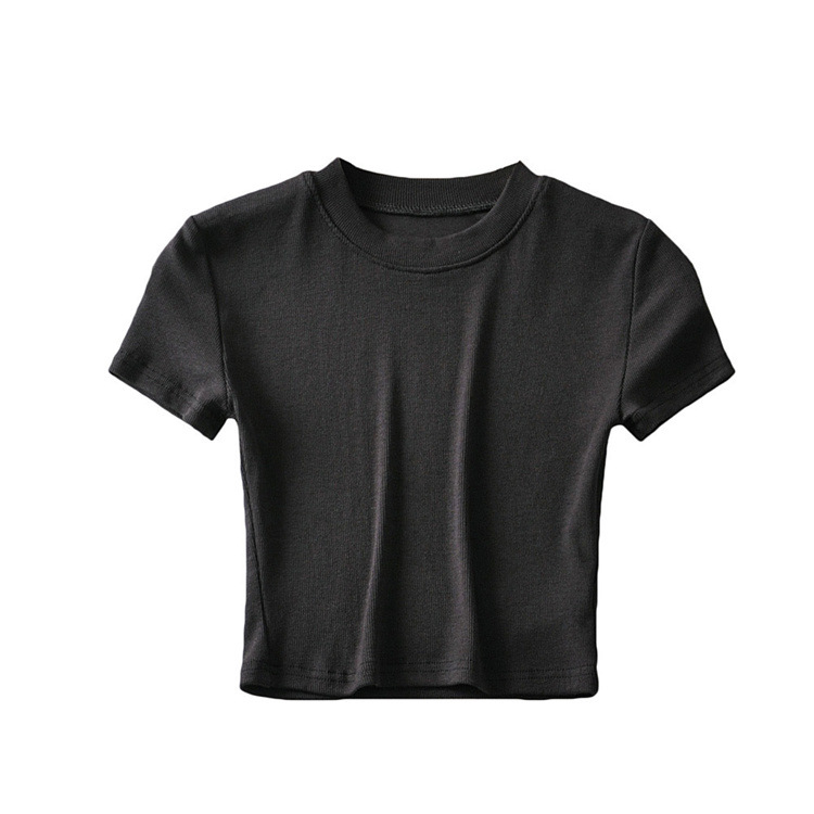 Picture of YPFF new summer color slim-fit short-sleeved round neck bag chest T-shirt sports fitness solid color short navel top
