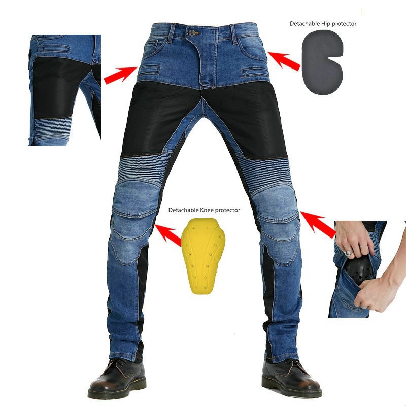 Pk-719 Summer Motorcycle Riding Jeans Breathable Mesh Stretch Slim Racing Riding Pants