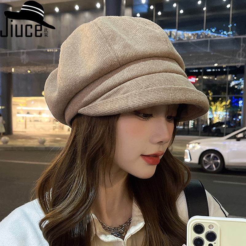 Korean Style Autumn and Winter New Woolen Curl Octagonal Cap British Style Retro All-match Casual Beret Fashion Cap for Children