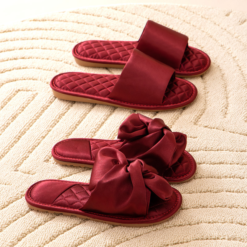 Summer Wedding Slippers Red Couple High-end Light Luxury Morning Gown Newlywed Festive Wedding Bow for Men and Women