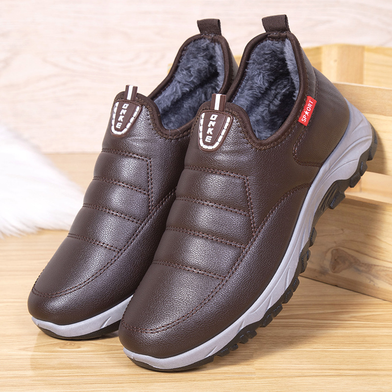 2024 New Middle-aged and Old Men's Winter Sports Cotton Shoes fleece-lined Thickened Waterproof Dad Shoes Old Beijing Cotton Shoes for Men