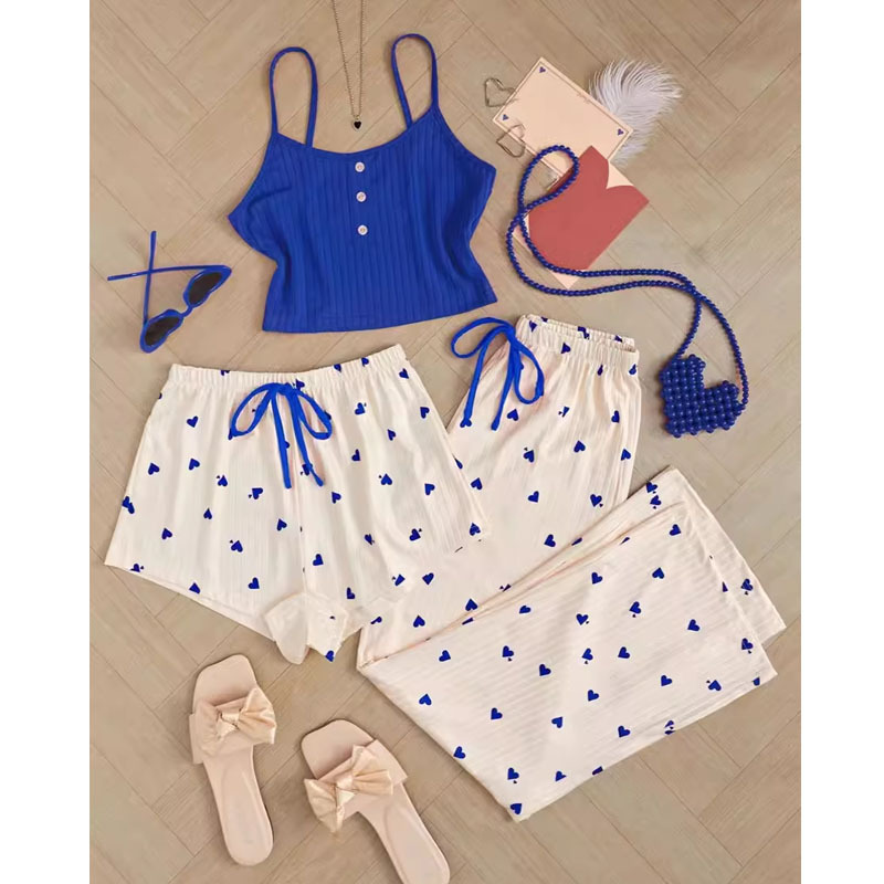 Picture of Pajamas for Women Summer New Style Sweet and Cute Girl Three-piece Suit High-end Suspender Shorts Pants Home Wear Trendy