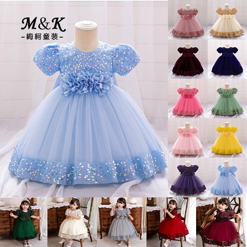 Picture of Foreign Trade Cross-border New Children's Princess Dress Sequin Mesh Girls' Wedding Dress Host Performance Dress