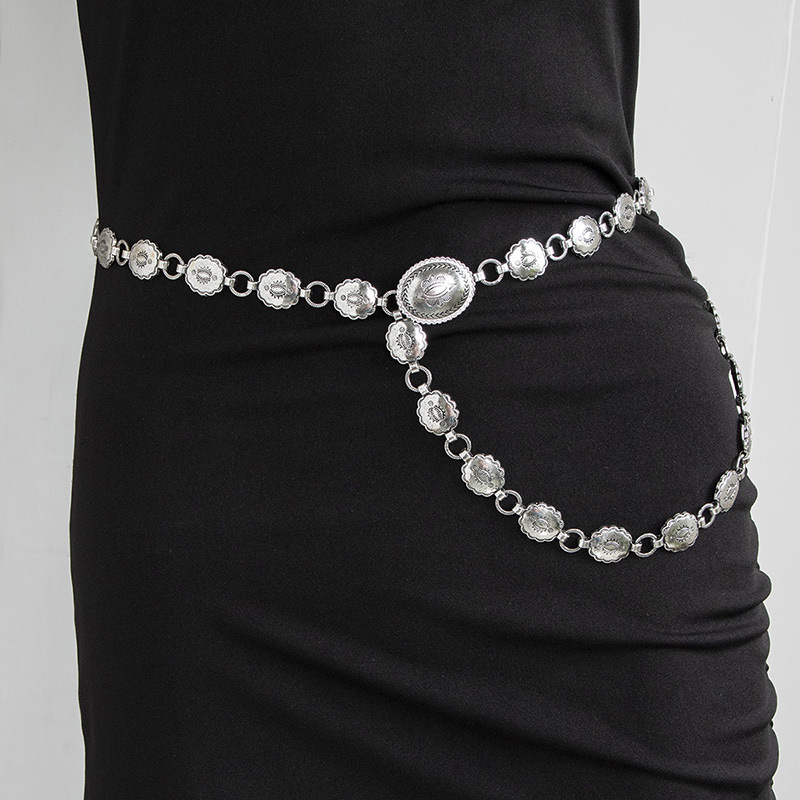 New European and American ins style carved alloy waist chain white smear western buckle elegant women's foreign trade cross-border in stock belt