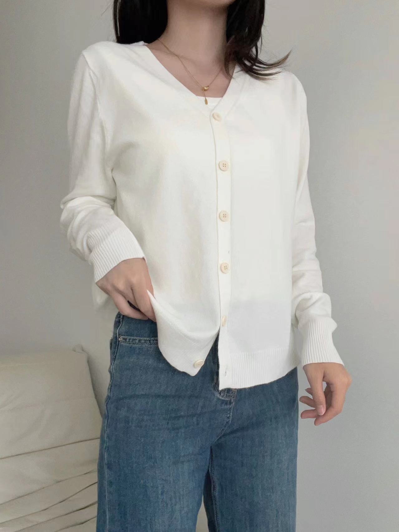 Picture of V-neck single-breasted knitted cardigan women's solid color sweater women's coat autumn and winter New lazy style loose coat women