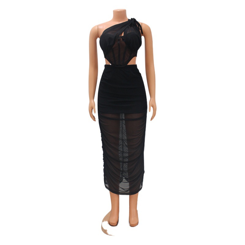 OS6875 cross-border summer New Amazon European and American women's sexy mesh perspective one-piece two-piece skirt suit