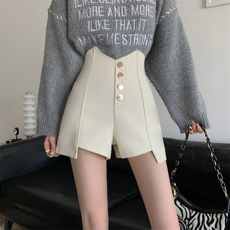 Picture of 2023 Summer New Design High waist shorts button decoration slimming A- line wide leg pants outer wear hot pants