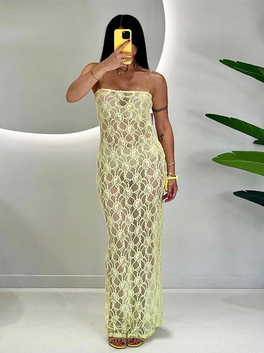 32431DBY Amazon Explosions 2025 Summer New Sexy Lace Perspective European and American Strapless dress Women