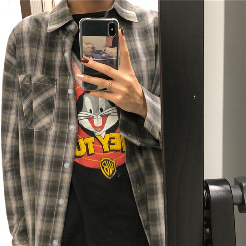 Picture of 2023 Spring and Autumn Plaid Shirt Women's Long-sleeved New Arrival Harajuku-style Korean-style Loose All-match Student Shirt