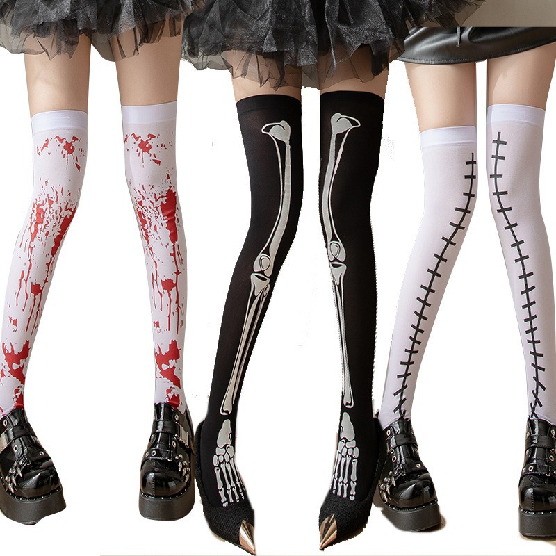 Halloween New Style Silk Stockings JK Stockings Bloodstained Bones Ghost Festival Long Tube Over-the-Knee Stockings COS Demon Girls Stockings