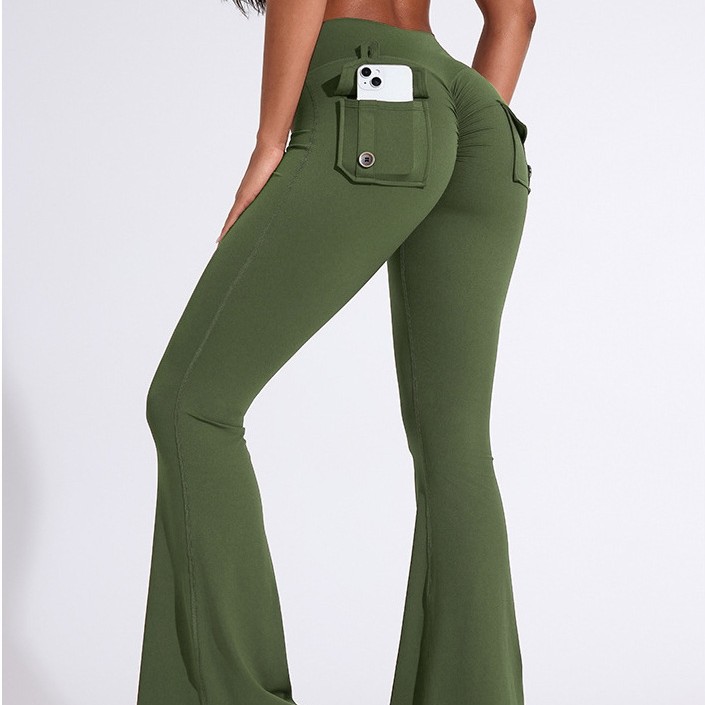 Cross-Border Popular Yoga Pants High-Waisted Flared Cargo Pocket Pants Women's Butt-Lifting Slimming Tummy Control Fitness Sports Long Pants Women