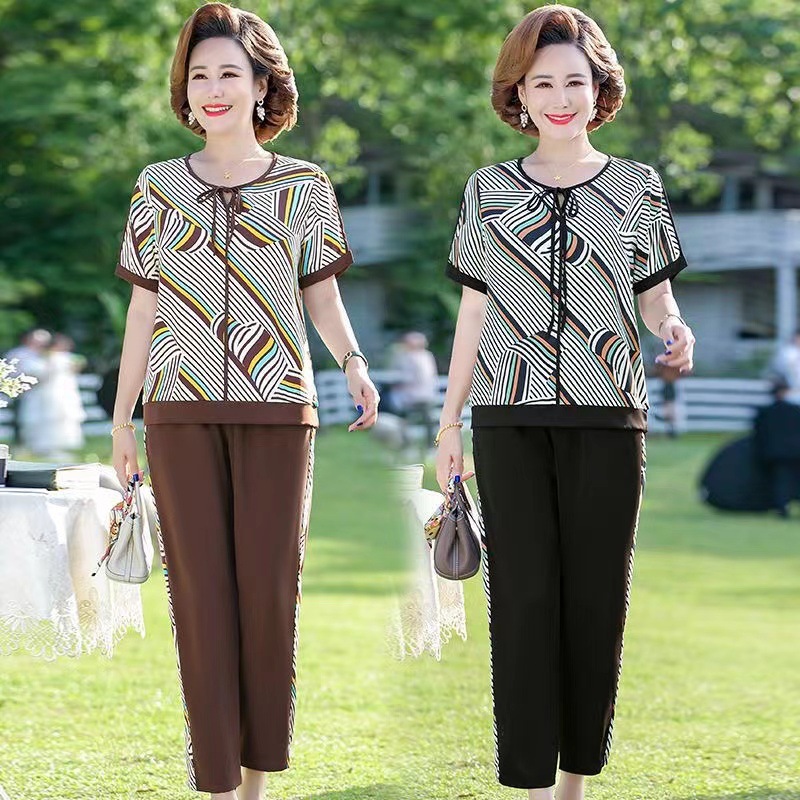 Summer New Short-sleeved Casual Suit Women's Fashionable Large Size Loose Stylish Age-reducing Mother's All-match Two-piece Fashionable Suit