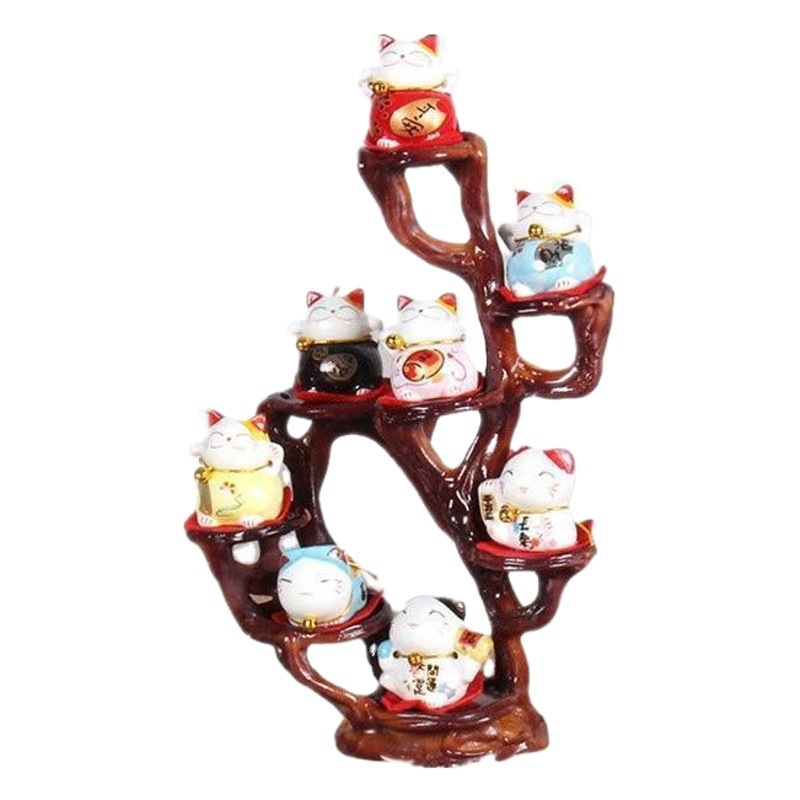 Ceramic Lucky Cat Small Ornaments Cute Cat Car Ornaments Set Cultural and Creative Market Small Crafts Export Ceramics