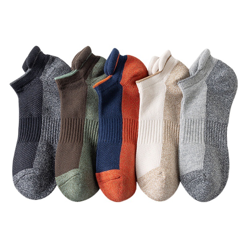 Men's Four Seasons Towel Bottom Thickened Sports Socks Cotton Sweat Absorbent Deodorant terry Sports Socks Running Short Boat Socks