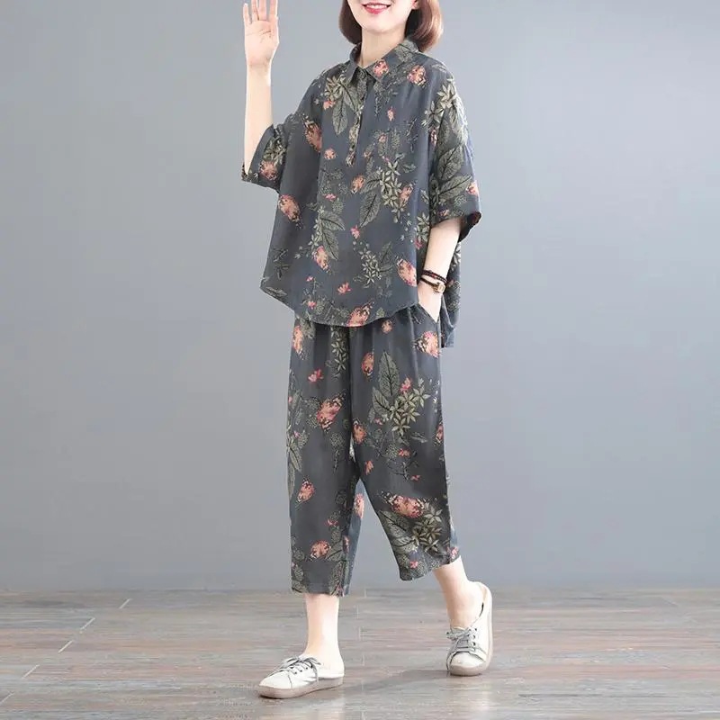 Cross-border Southeast Asia Suit Women's 2022 Summer New Korean-style Large Size Meat-covered Printed Retro Elegant Casual Suit