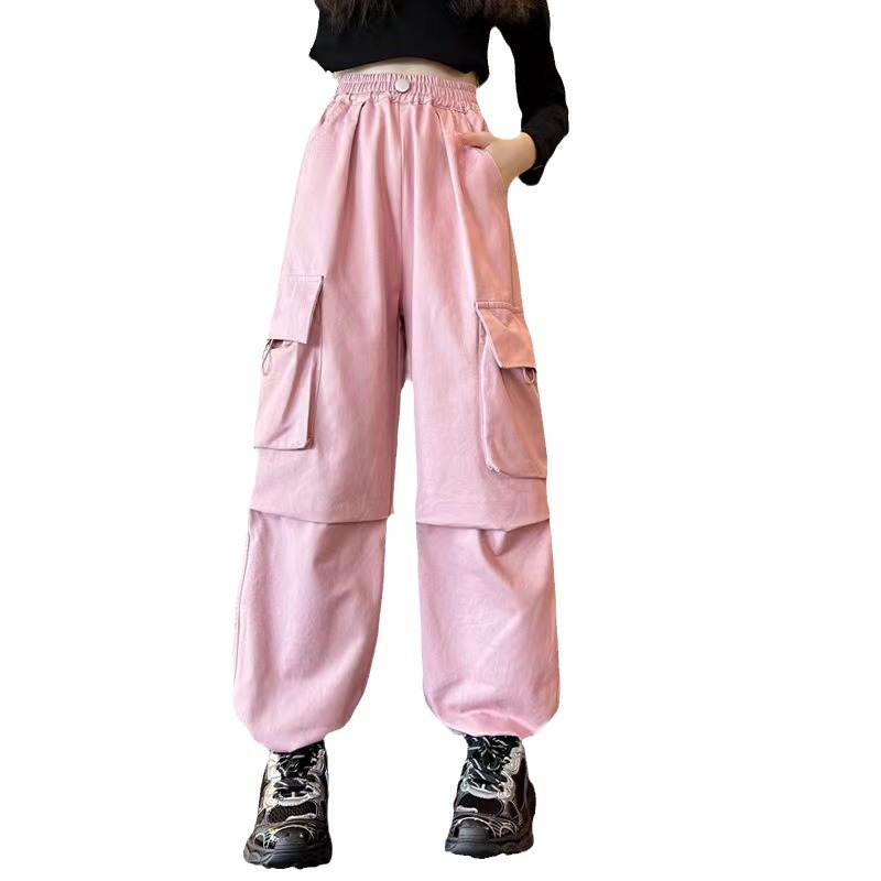 Picture of Girls' Overalls 2024 Autumn Handsome Pants Children's Western-style Pocket Casual Pants Large Children's Loose Pants