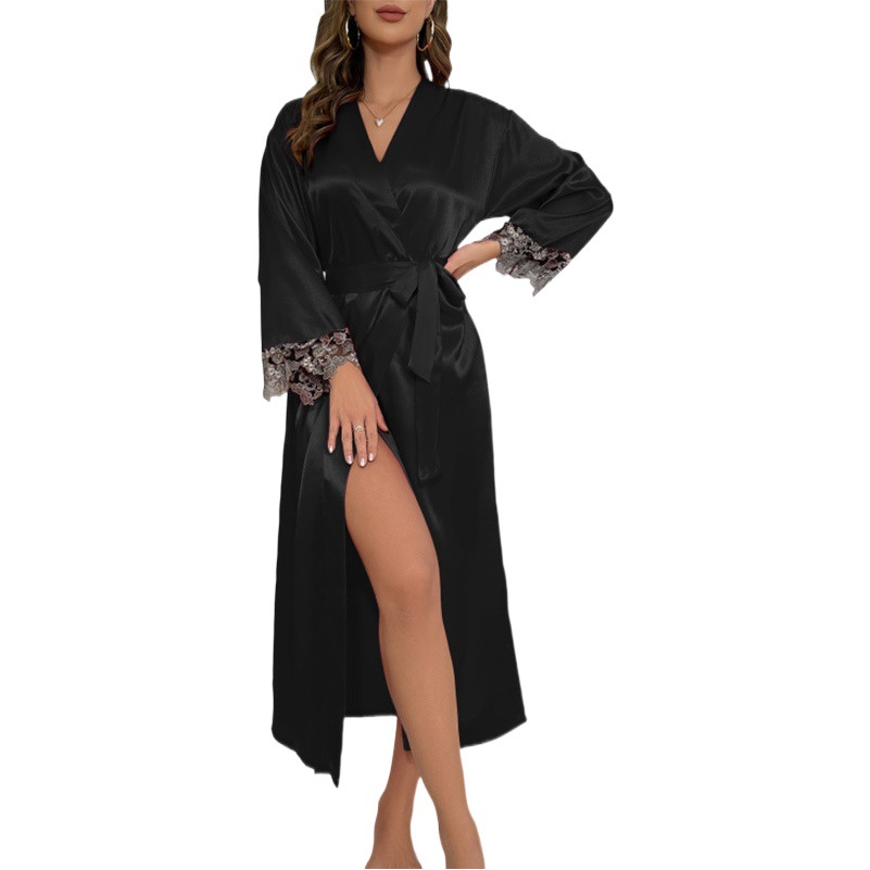 Women's Autumn and Winter Mid-length Hanging Skirt Jacket Two-piece Casual Home Clothes Women's Silk Lace-up Sexy suit