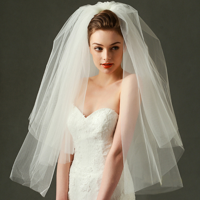European-style Bridal Puff Multi-layer Plain Sasha Veil Wedding Dress Photo Wedding Simple Short Travel Veil Veil