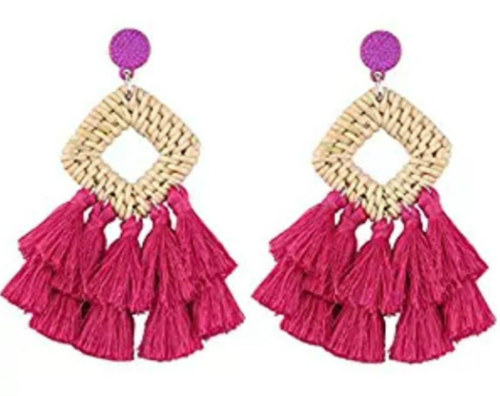 Picture of European and American Cross-Border Amazon Hollow Square Tassel Earrings, Fashionable Retro Personality Geometric Rattan Set Earrings