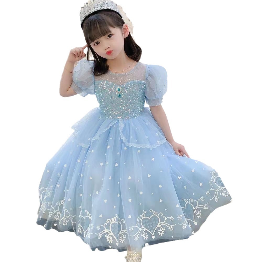 Picture of Girls Elsa Princess Dress Summer Dress Short Sleeve Frozen Elsa dress Long Birthday Dress New Dress