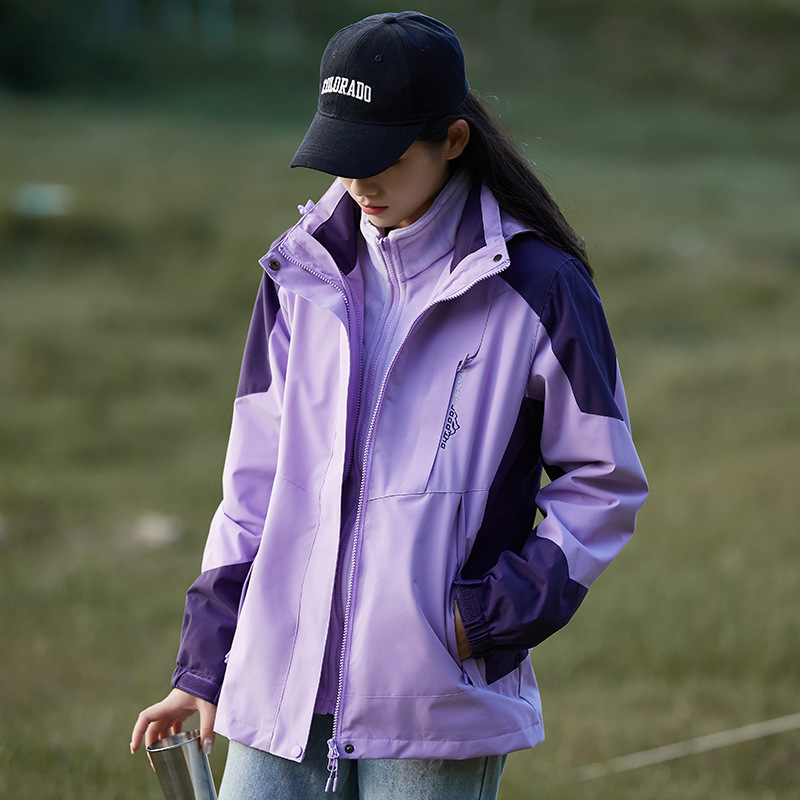 Outdoor Jacket Couple's Outdoor Hiking Jacket: Fleece-Lined Thickened Inner Liner, Detachable Two-Piece Outdoor Jacket, Three-in-One