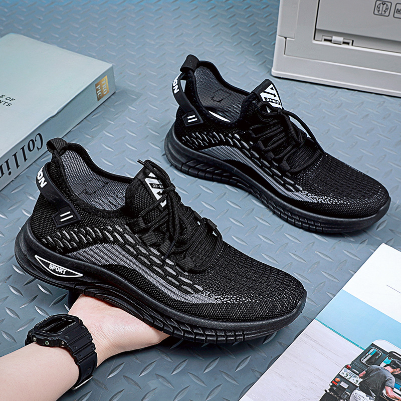 Summer New Men's Mesh Shoes Breathable Mesh Fly-Knit Versatile Casual Soft-Soled Running Thick-Soled Sports Trendy Shoes