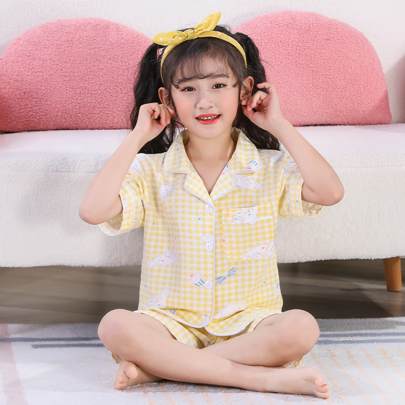 Picture of Cross-border Children's Pajamas Summer Thin Clouds Cotton Girls' Cute Cartoon Short-sleeved Shorts Set Middle and Large Children's Home Clothes