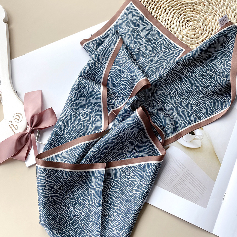 Glazing Blue Ripple Silk Scarf Elegant Women's Double-Layer Double-Sided Ribbon Long Silk Scarf