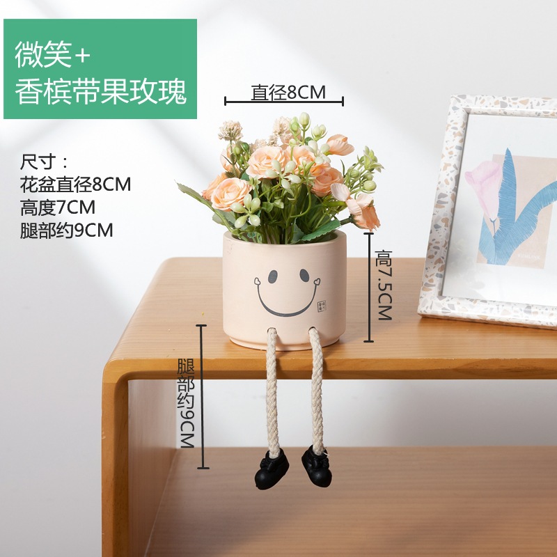 Picture of Creative Expression Hanging Feet Doll Ceramic Flower Pot Artificial Flower Potted Plant Green Plant Indoor Balcony Desktop Decoration Crafts
