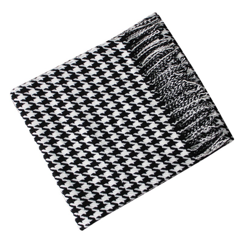 Houndstooth knitted decorative blanket bed end towel blanket Nordic black and white simple wind factory in stock a generation of hair towel
