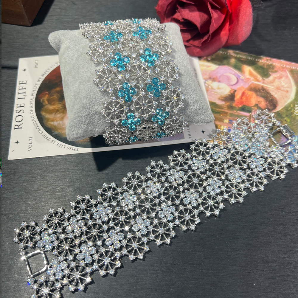 Amazon Europe and America Wide Face Full Zirconium Color Heavy Industry Bracelet New Cross-border Hot Selling Heavy Industry High-end Fashion Bracelet