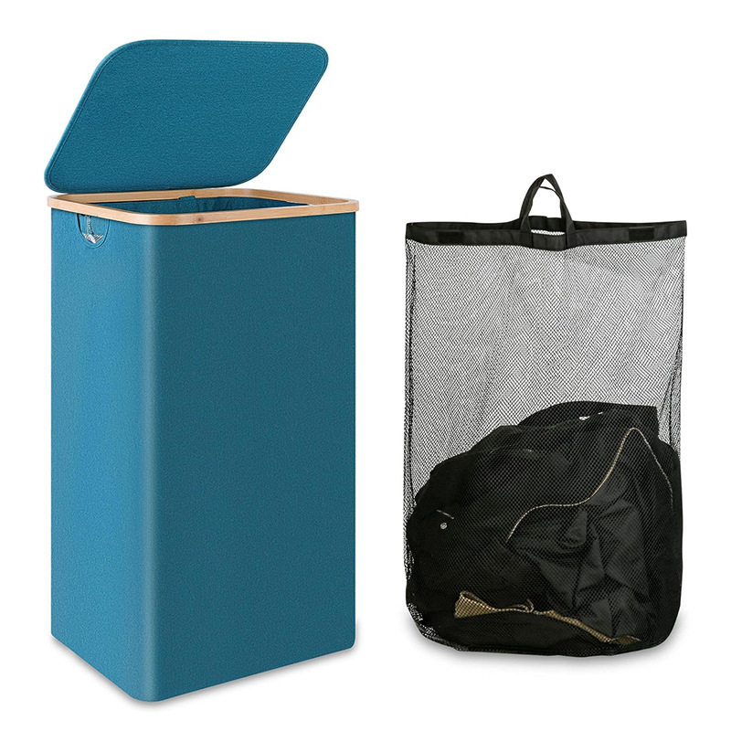 Picture of Dirty Clothes Basket Home Dirty Clothes Basket Bamboo and Wooden Handler with Lid Storage Basket Nordic Simple Bathroom Home Bamboo Cloth Laundry Basket