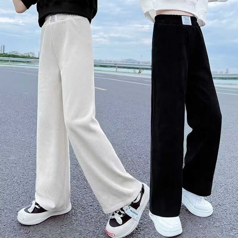 Spring and Autumn girls' wide-leg pants middle and big Children students casual straight pants girls slimming versatile outer wear long pants fashion