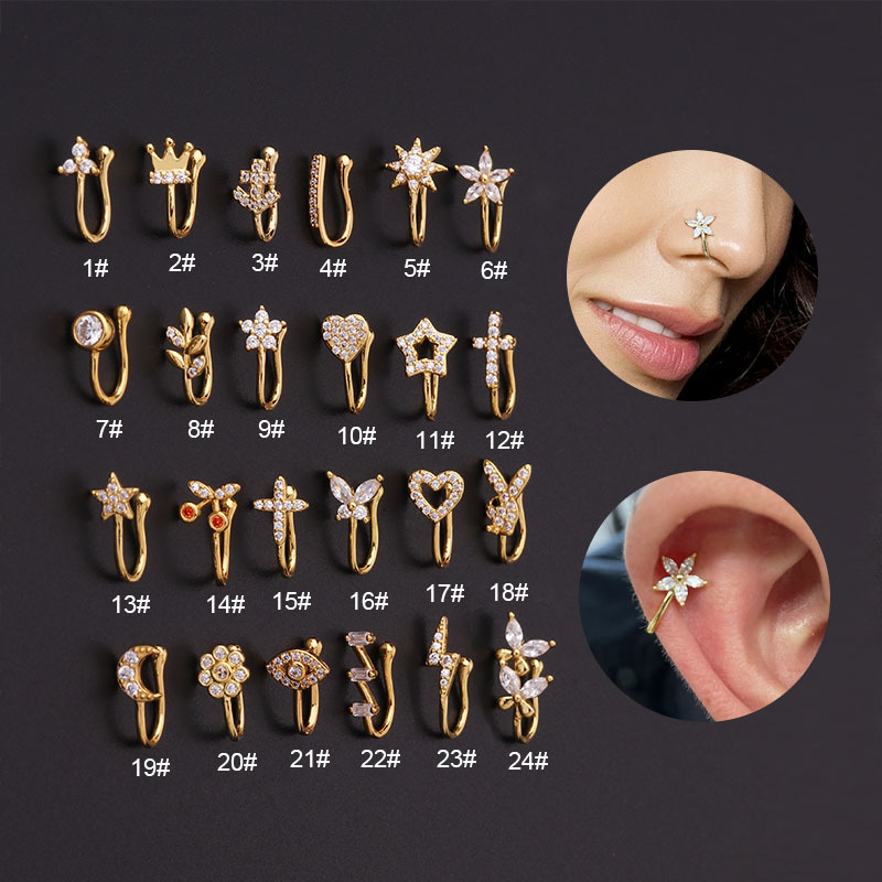 2021 New Micro-inlaid zircon U-shaped nose clip ear bone clip Europe and the United States popular non-hole puncture nose ring foreign trade jewelry