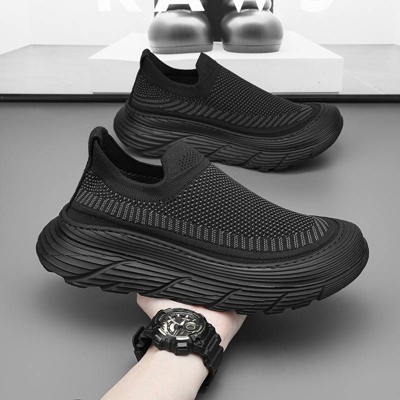Spring Men's Shoes 2024 New Mesh Shoes Sneakers Casual Shoes Breathable Thick-soled All-match Slip-in Fly-knit Socks Shoes