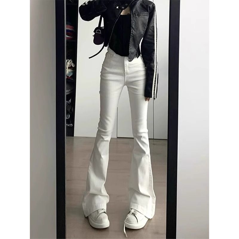 Vintage White Micro-flare Jeans Women's 2024 Spring and Autumn New Spice Girl High Waist Slimming All-match Straight Long Pants