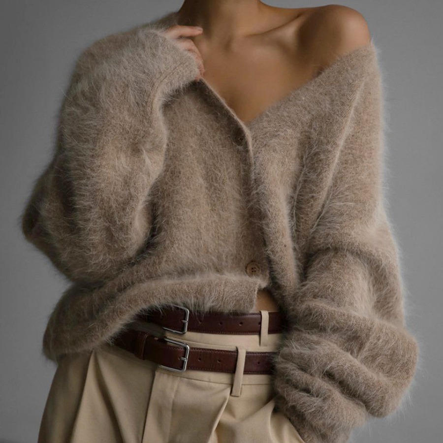 Picture of 2023 Autumn and Winter New European and American Cross-border Knitted Cardigan Long-sleeved Jacket Women's Imitation Mink Hair Lazy Style Women's Sweater Thick