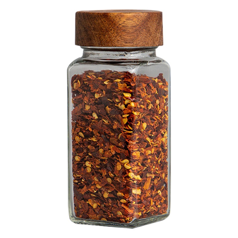 Picture of Wholesale Acacia Wood Cap Seasoning Bottle 120ml Square Lead-Free Glass Seasoning Jar Kitchen Spice Bottle 4oz Seasoning Bottle