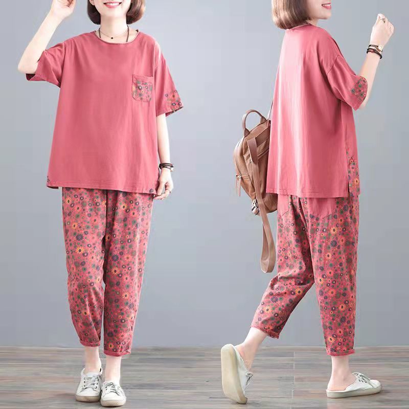 Picture of Mom's Fat mm Large Size Casual Sportswear Suit Women's 2024 Summer Loose and Stylish Short-Sleeved Two-Piece Set