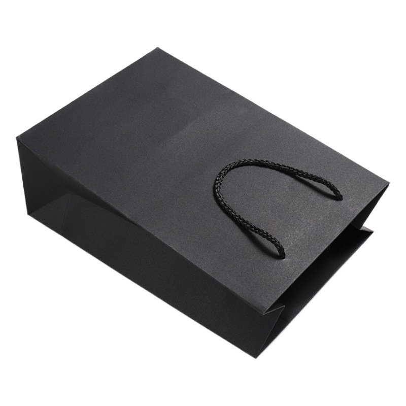 Spot Wholesale Black Gift Bag Paper Bag Packaging Clothing Black Card Printed Logo Handbag Manufacturer