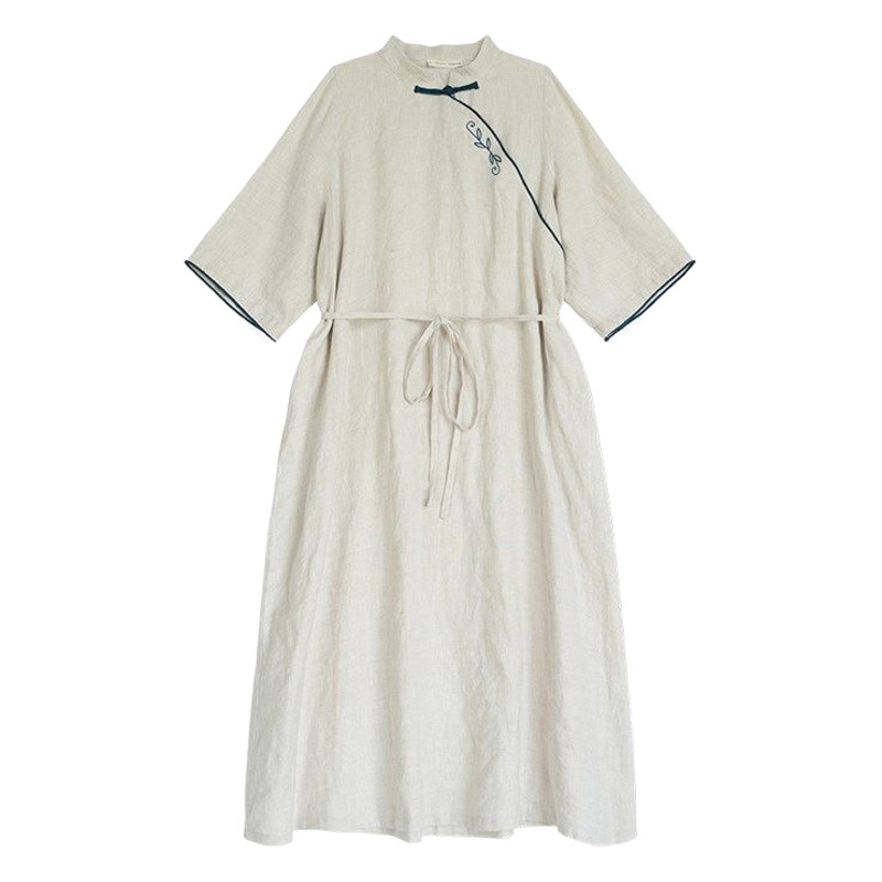 Women's Artistic Vintage 2024 Summer Embroidery New Chinese Style Improved Cheongsam dress Small Collar Long Embroidered Dress