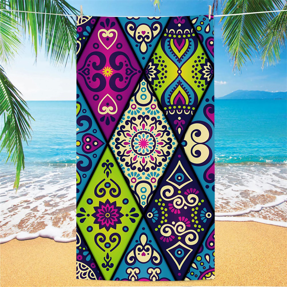 Picture of Cross-border microfiber double-sided velvet beach towel custom LOGO digital printing large bath towel rectangular thick towel