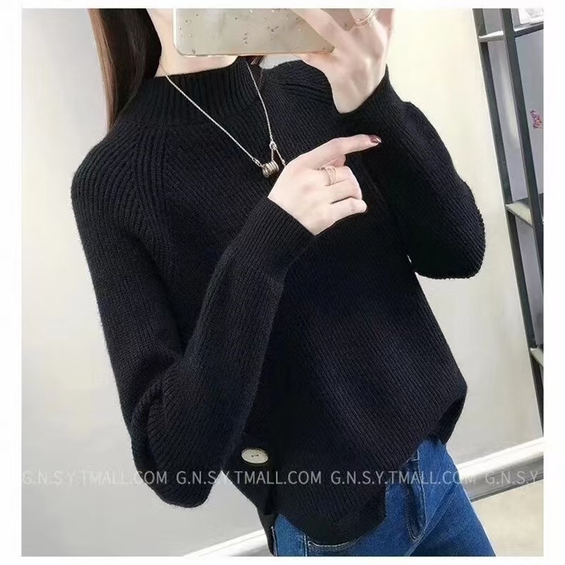 Picture of Autumn and Winter 2024 New Women's Half Turtleneck Sweater Women's Pullover Loose Korean Style Knitted Bottoming Shirt Outer Top